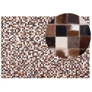 Tapis Rectangulaire Beige et Marron en Cuir Patchwork pour Intérieur au Style Moderne 160 x 230 cm Beliani