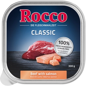 9x300g Rocco Classic en barquettes boeuf, saumon - Pâtée pour chien pas cher