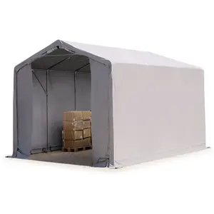 Hangar PVC TOOLPORT - 3x6 m - Gris - Portes à fermeture EclairVendu parcdiscount