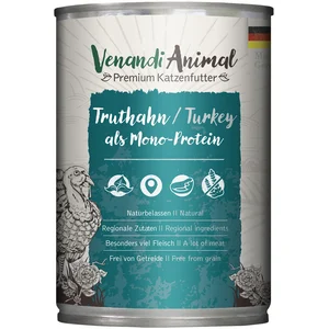 6x400g Venandi Animal monoprotéine dinde nourriture pour chat humide pas cher