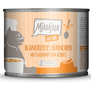 6x185g MjAMjAM en sauce poulet blanchi avec potiron cuit à la vapeur nourriture pour chat humide pas cher