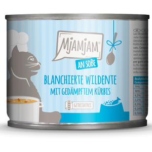 6x185g MjAMjAM en sauce canard sauvage blanchi avec potiron cuit à la vapeur nourriture pour chat humide pas cher