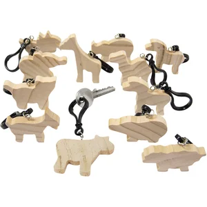 Eduplay - onbewerkte houten dieren sleutelhangers - set van 12 stuksVendu parbol