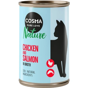 6x140g Cosma Nature poulet, saumon - Pâtée pour chat pas cher