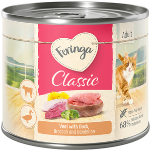 6x200g Feringa Classic Meat Menu canard, veau, brocoli, pissenlit - Pâtée pour chat pas cher