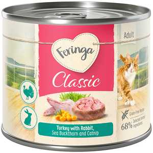 6x200g Feringa Classic Meat Menu lapin, dinde, argousier, menthe à chat - Pâtée pour chat pas cher