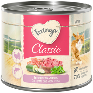 6x200g Feringa Menus Duo, saumon, dinde, courgettes & cresson de fontaine - Pâtée pour chat pas cher