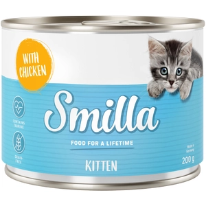 Smilla Kitten pour chaton - en complément : 6 x 200 g de boîtes Smilla Kitten pour chaton au poulet pas cher