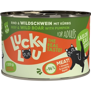 6x200g Lucky Lou Lifestage Adult boeuf & sanglier nourriture pour chat humide pas cher