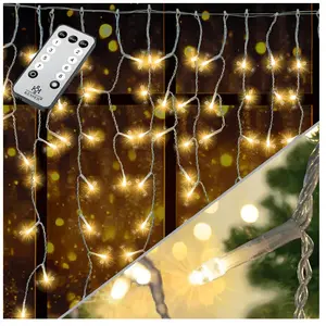 KESSER® LED Lichtgordijn met Afstandsbediening, 8 Lichteffecten, Timer, IP44 Lichtsnoer voor Binnen en Buiten, Kerstversiering, Tuinverlichting, Lichtslinger, kerst lampjes sfeer verlichting - Warm Wit / 400 LED'sVendu parbol