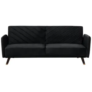 BELIANI Canapé convertible 3 places en velours noir SENJA