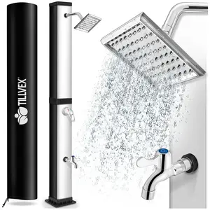 Douche solaire 40 litres Noir/Argent Housse de protection incluse Douche de jardin solaire Douche de jardin chaude - Tillvex pas cher