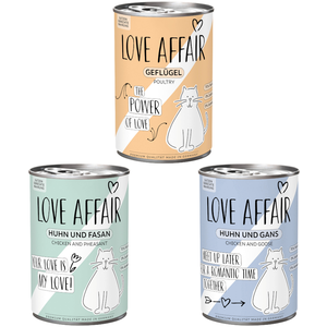 Paquet économique 24x400g paquet de mélange (3 sortes) Hardys LOVE AFFAIR nourriture humide pour chats pas cher