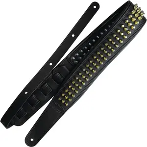 Richter 1954 Black / Golden Pan Head Studs Springbreak I Bling Bling Leren gitaar- en basband pas cher