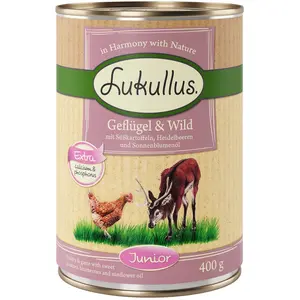 Lukullus Junior 6 x 400 g pour chiot - volaille, gibier pas cher