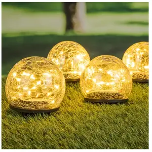 Spetebo - Lampes à boules solaires à del - Lot de 4 / verre craquelé pas cher