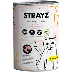 6x 400g STRAYZ BIO boîte canard bio & patate douce nourriture pour chat humide pas cher
