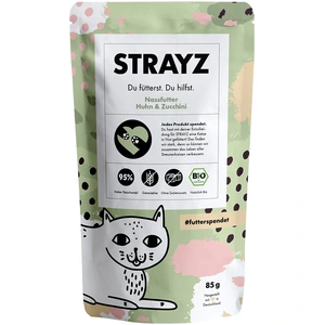 6x 85g STRAYZ BIO Pouch nourriture pour chat humide poulet & courgettes bio pas cher