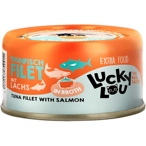 12x70g Extra Food Filet au bouillon thon et saumon Lucky Lou nourriture humide pour chat pas cher