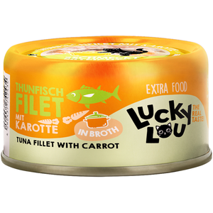 12 x 70 g Lucky Lou Extra Food Filet au bouillon au thon et à la carotte, nourriture humide pour chats pas cher