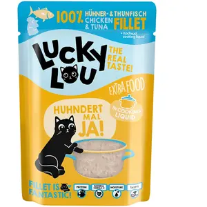 12x70g Extra Food poulet et thon en bouillon Lucky Lou nourriture humide pour chat pas cher