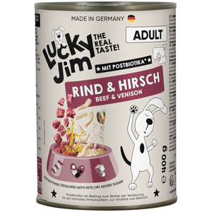 24x400g Lucky Jim Adult boeuf et cerf pâté pour chien pas cher