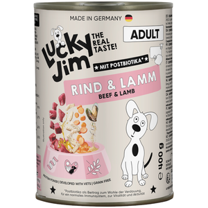 24x400g Lucky Jim Adult boeuf et agneau pâté pour chien pas cher