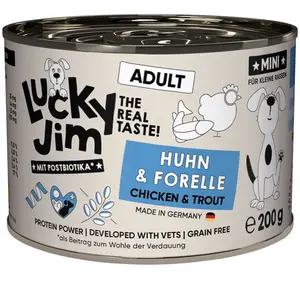 6x200g Lucky Jim MINI Adult poulet & truite nourriture pour chiens humide pas cher