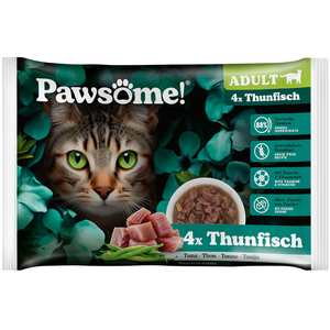4x85g Pawsome Adult Cat avec thon nourriture pour chats humide pas cher