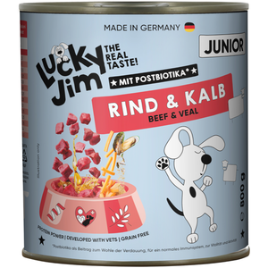 6x800g Lucky Jim Junior boeuf & veau nourriture pour chiens humide pas cher