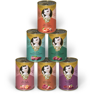 Soul Pet KITTY Cat Paté Mix 2, 6 x 400 g, nourriture humide pour chat dans un paquet d'essai, sans céréales, avec taurine, huile de saumon et moule à lèvres vertes, aliment complet à haute teneur en viande,Vendu parzooplus-be