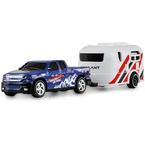 Comparateur de prix : Amewi RC Pickup Die Cast avec remorque de caravane 1:64 RTR bleu