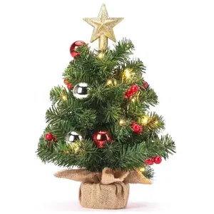 Yorbay Sapin de Noël Artificiel mini, 40 cm Petit Sapin de Noël de Table LED 2.8m Guirlandes Lumineuses, 10 Boules de Noel et pas cher