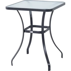 Outsunny Tuintafel glazen tafel bistrotafel balkon gehard glas + metaal 68,5 x 68,5 cm zwart 84B-035 pas cher