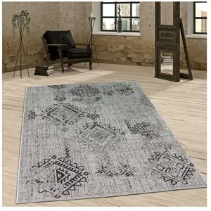 PACO HOME Tapis D'Intérieur Et D'Extérieur Vintage Design Motif Losanges Tissé À Plat Gris [60x100 cm]Vendu parcdiscount