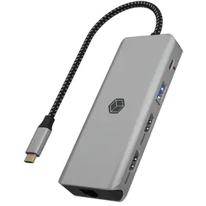 ICY BOX Station d'accueil USB-C (9-en-1) pour 2 écrans (2X HDMI), 4K 60Hz, concentrateur USB 3.0 à 3 ports, alimentation de 100 W, pas cher
