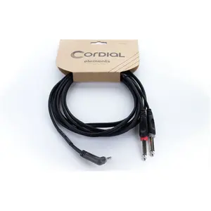 Cordial 14866 Audio Y-adapter [1x Jackplug male 3,5 mm - 2x Jackplug male 6,3 mm (mono)] 1 m Zwart PVC-mantel, Tweeling pas cher