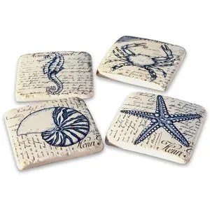 LOBERON Onderzetter set van 4 Faune Marine blauw/beige pas cher