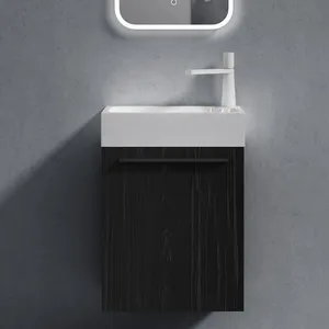 Sogood Petit Meuble sous Vasque Noir Texturé et Vasque 46cm Ensemble de 2 Pièces de Meuble de Salle de Bain Design Pisa pas cher