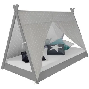 HomeStyle4U Lit Tipi Enfant 90x200 Tissu Gris Toil