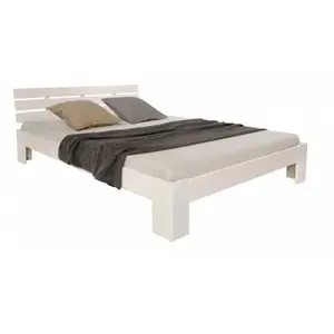 Lit double en bois HomeStyle4U 1892 - 120x200 cm - blanc - à lattes - pour 2 personnes pas cher