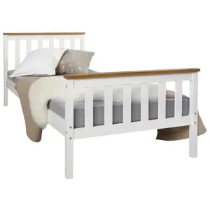 HOMESTYLE4U Lit en bois de jeunesse - Marque - 90x200 - Blanc - A lattes - Bois massif pas cher