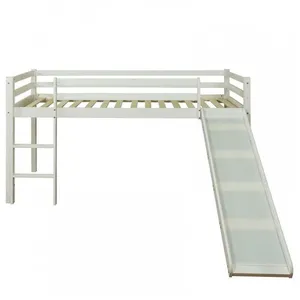Lit mezzanine enfant - HomeStyle4U - 90x200 cm - Bois massif - Échelle et toboggan alternables - Blanc pas cher