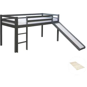 HOMESTYLE4U Lit mezzanine mixte - Gris - Sommier à lattes - Toboggan - Bois et MDF pas cher