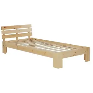 Homestyle4u Lit Simple en Bois 90x200 avec sommier à Lattes Naturel pas cher