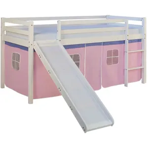 HomeStyle4U - 2552 - Lit mi-hauteur avec rideaux rose pale et toboggan pas cher