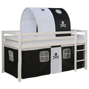 HOMESTYLE4U Lit Mezzanine - Pirates - Sommier Inclus - Bois - Noir - 90x200 cm pas cher