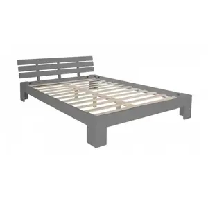 Lit double en bois massif 140x200 - HomeStyle4U - 2037 - Gris - A latt... pas cher