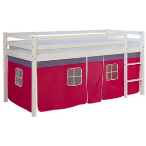 HOMESTYLE4U Lit mi-hauteur - Mixte - Rose - Sommier inclus - Bords arrondis - Échelle flexible pas cher