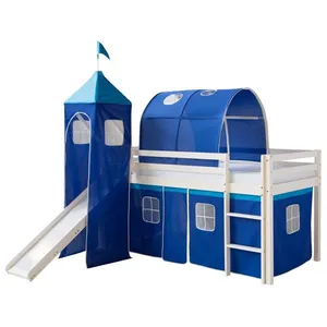 Lit toboggan avec tour - HOMESTYLE4U - 2567 - Bois de pin - Bleu - Enf... pas cher